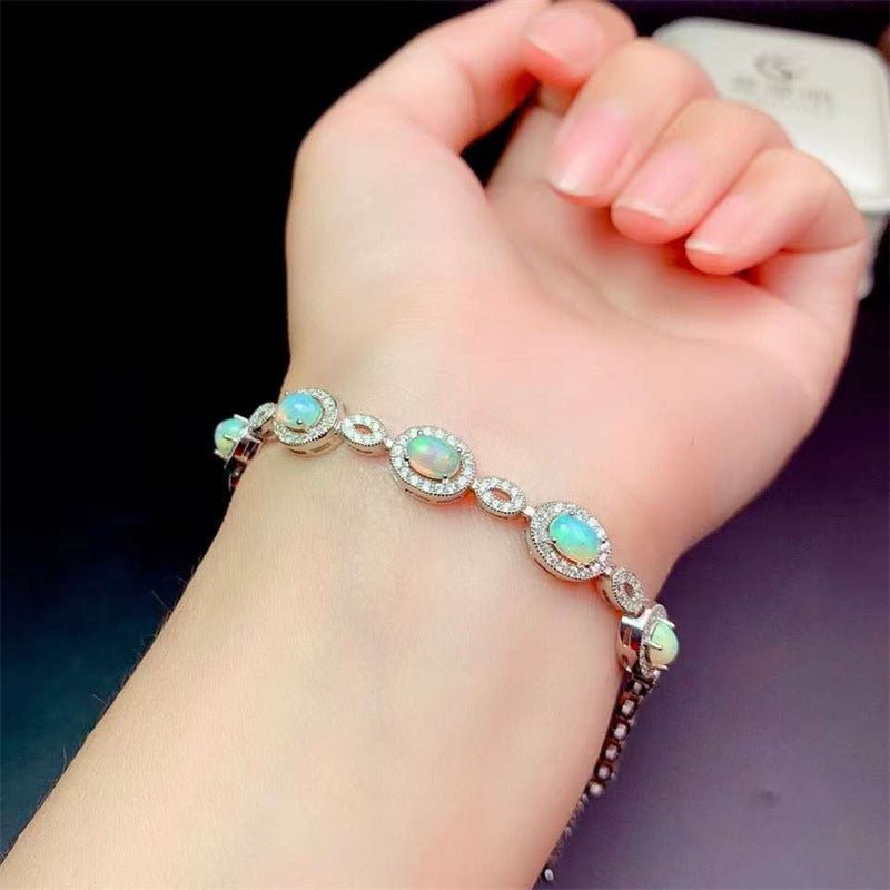 Women's 925 Sterling Silver Bracelets With Inlaid Natural Opal Gemstones - Weriion