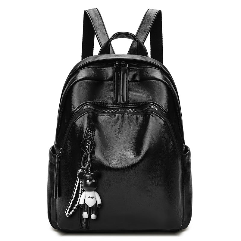 Women's Black PU Leather Adjustable Straps Backpack - Weriion