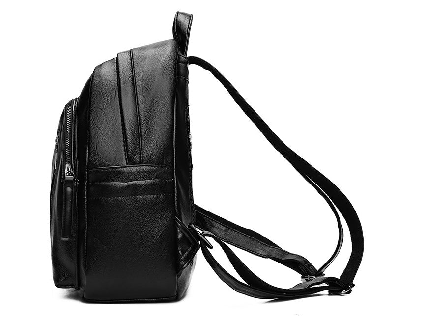 Women's Black PU Leather Adjustable Straps Backpack - Weriion