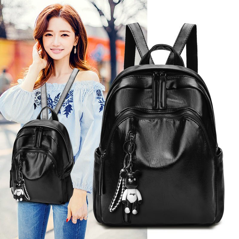 Women's Black PU Leather Adjustable Straps Backpack - Weriion