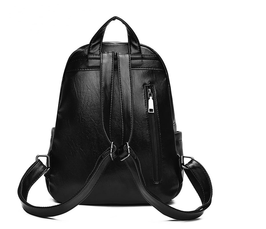 Women's Black PU Leather Adjustable Straps Backpack - Weriion