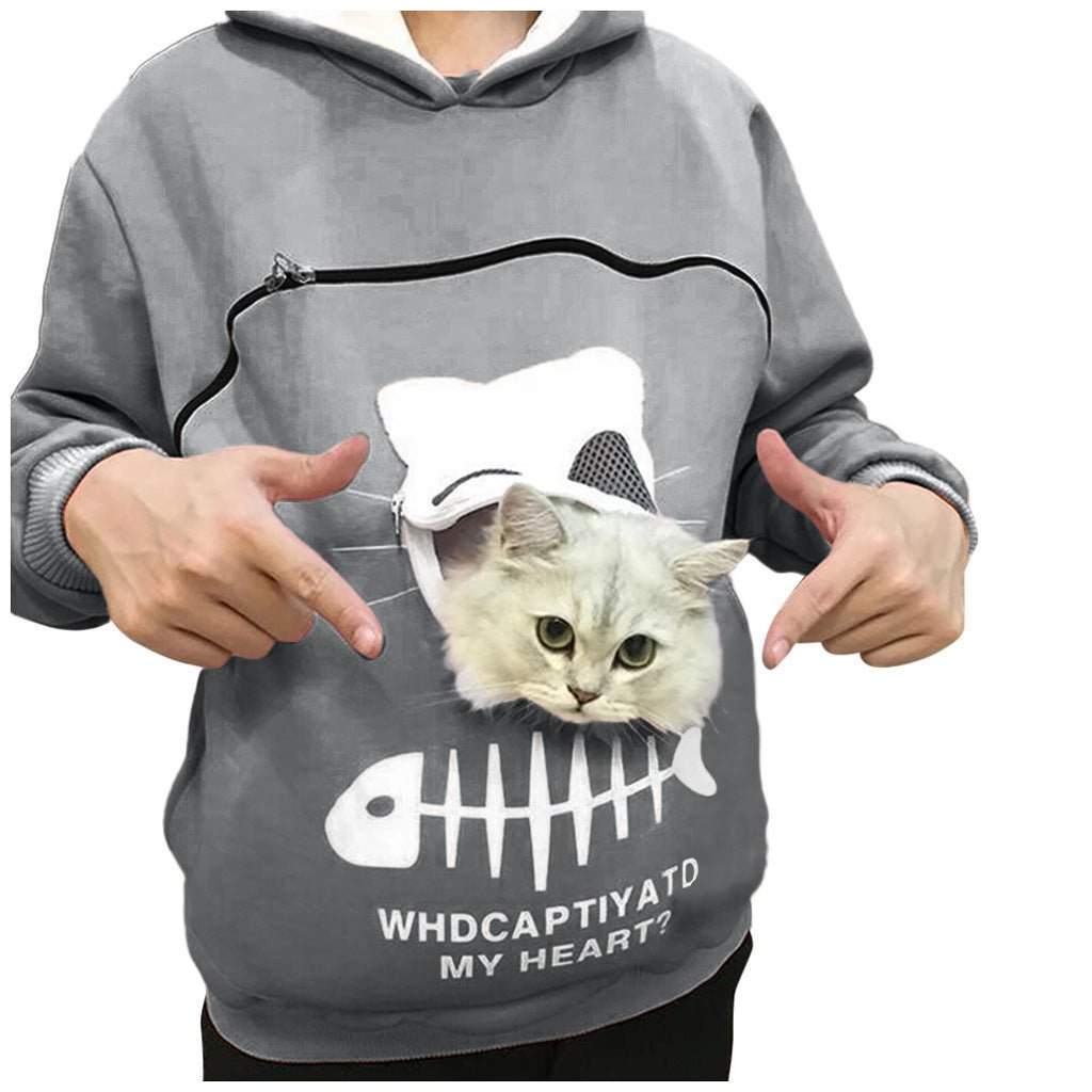 Women's Cat Pet Pocket Design Sweatshirt Long Sleeve Hoodies - Weriion