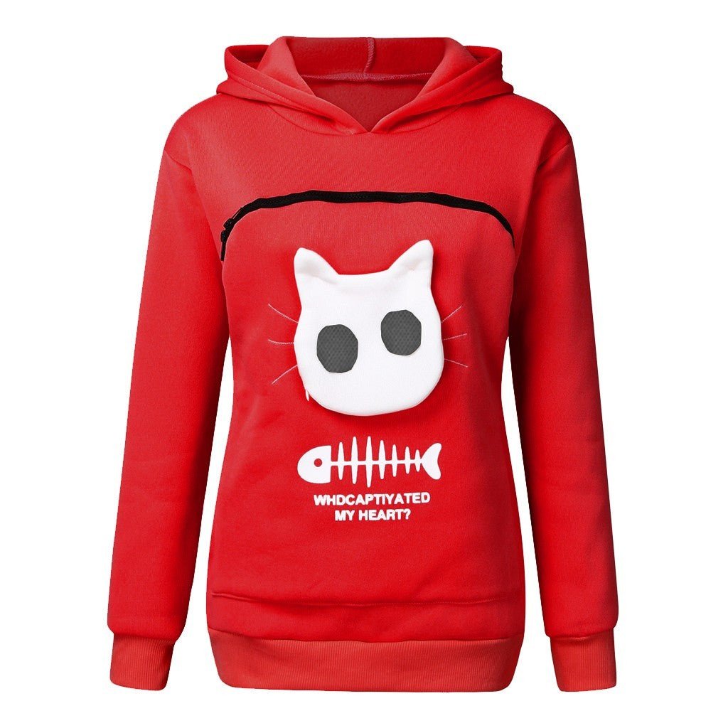 Women's Cat Pet Pocket Design Sweatshirt Long Sleeve Hoodies - Weriion