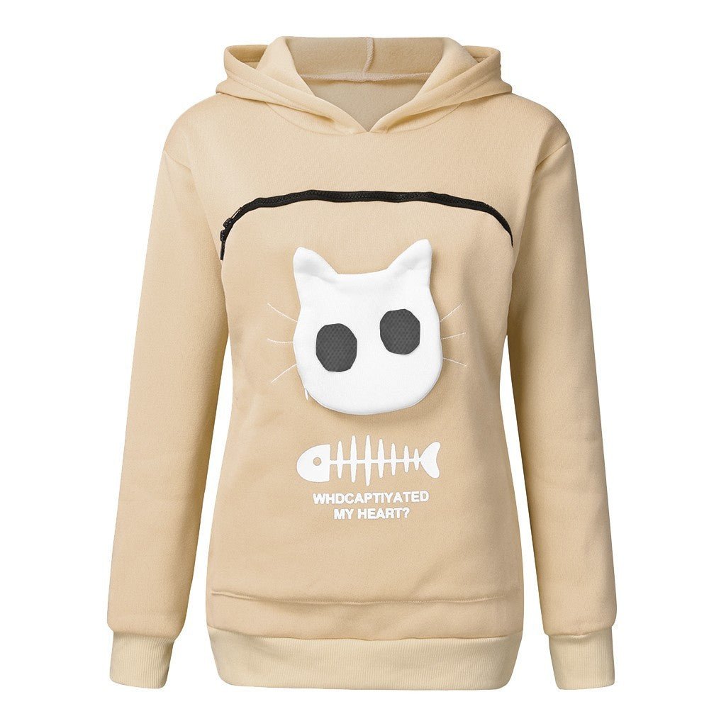 Women's Cat Pet Pocket Design Sweatshirt Long Sleeve Hoodies - Weriion