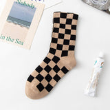 Women's Chessboard Plaid Contrast Color Tube Socks - Weriion