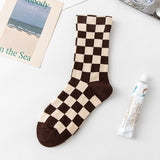 Women's Chessboard Plaid Contrast Color Tube Socks - Weriion