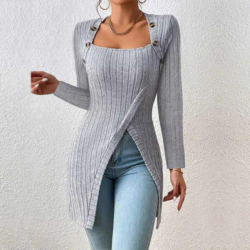 Women's Comfortable Side Slit Long Sweater - Weriion