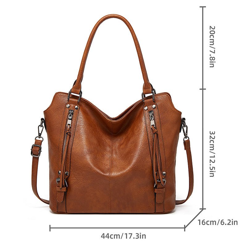 Women's Elegant PU Leather Double Zipper Design Handbags With Shoulder Strap - Weriion