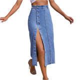 Women's Irregular Slit Denim High Waist Skirt - Weriion