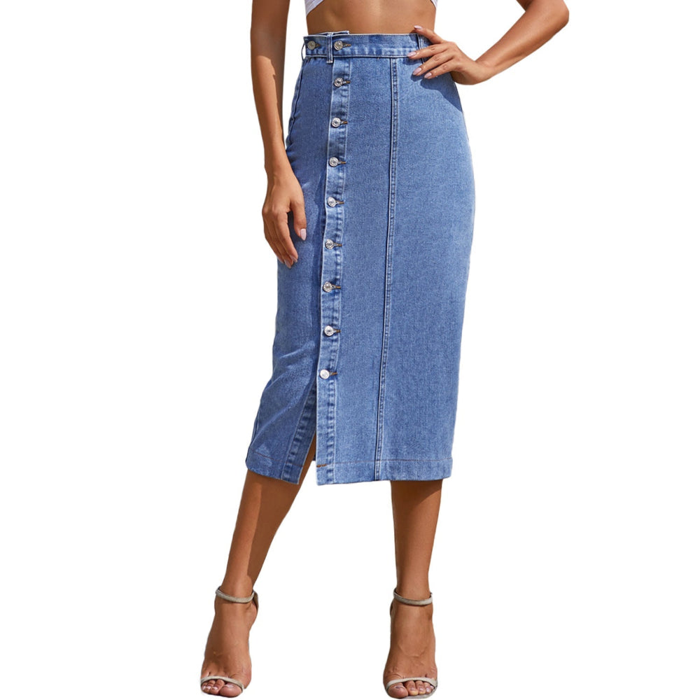 Women's Irregular Slit Denim High Waist Skirt - Weriion