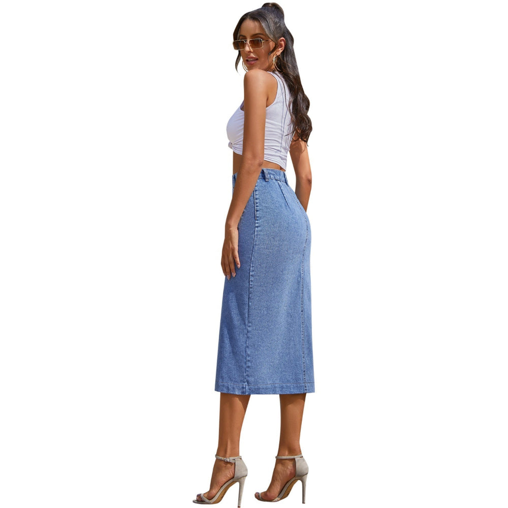 Women's Irregular Slit Denim High Waist Skirt - Weriion