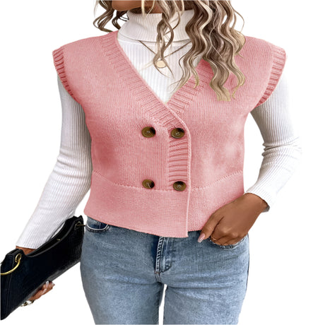 Women's Knitted V - Neck Buttoned Casual Sweater - Weriion