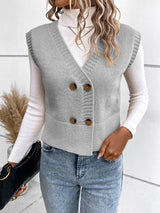 Women's Knitted V - Neck Buttoned Casual Sweater - Weriion