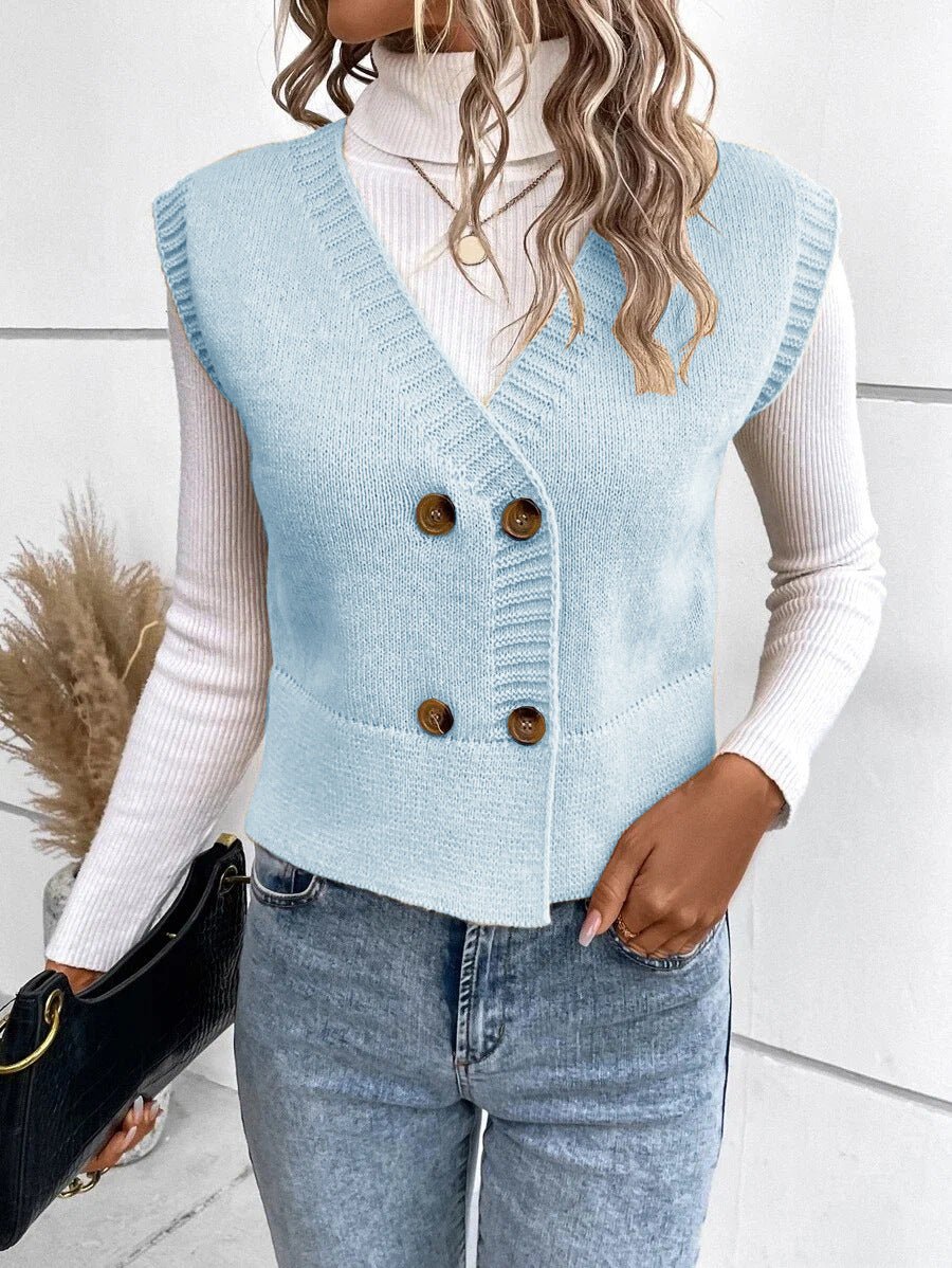 Women's Knitted V - Neck Buttoned Casual Sweater - Weriion