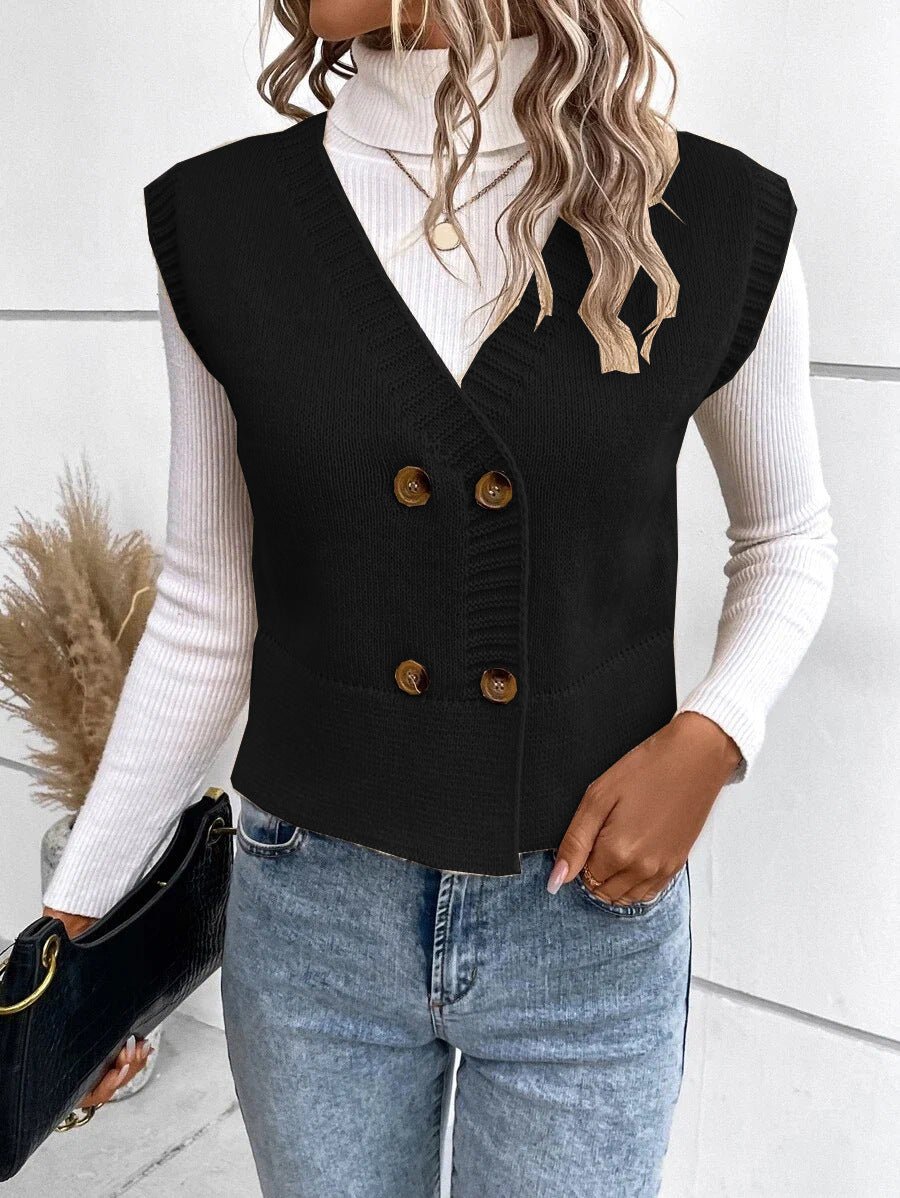 Women's Knitted V - Neck Buttoned Casual Sweater - Weriion