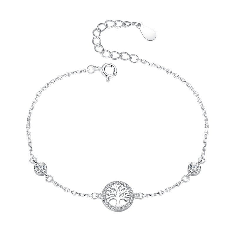 Women's Ladies Sterling Silver 925 Tree Of Life Bracelet Inlaid With Zircon - Weriion