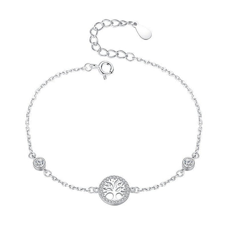 Women's Ladies Sterling Silver 925 Tree Of Life Bracelet Inlaid With Zircon - Weriion