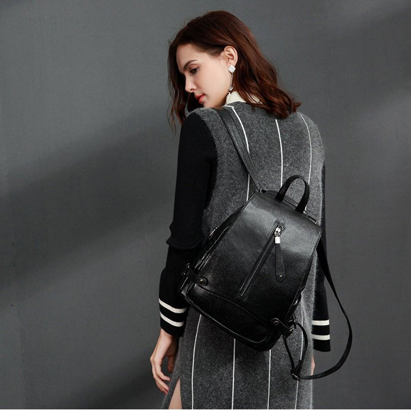 Women's Leather Backpack With Unique Zipper Design - Weriion