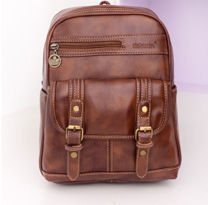 Women's Leather Vintage Fashion Backpack - Weriion