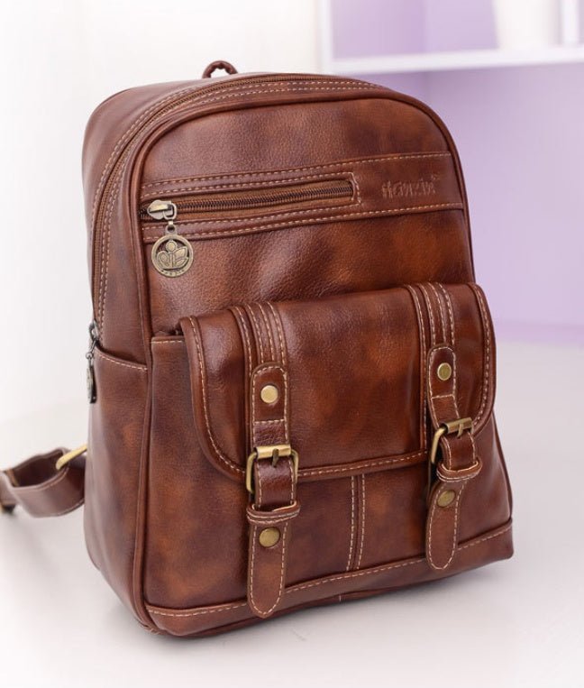 Women's Leather Vintage Fashion Backpack - Weriion