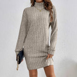 Women's Loose Fit Polyester Turtleneck Collar Dress - Weriion