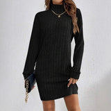 Women's Loose Fit Polyester Turtleneck Collar Dress - Weriion