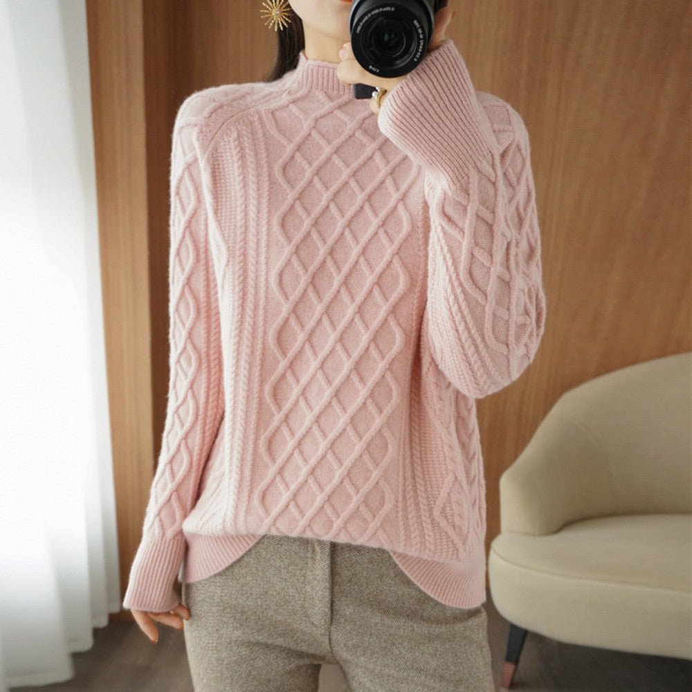 Women's Loose Fit Turtleneck Twisted Wool Sweater - Weriion