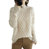 Women's Loose Fit Turtleneck Twisted Wool Sweater - Weriion