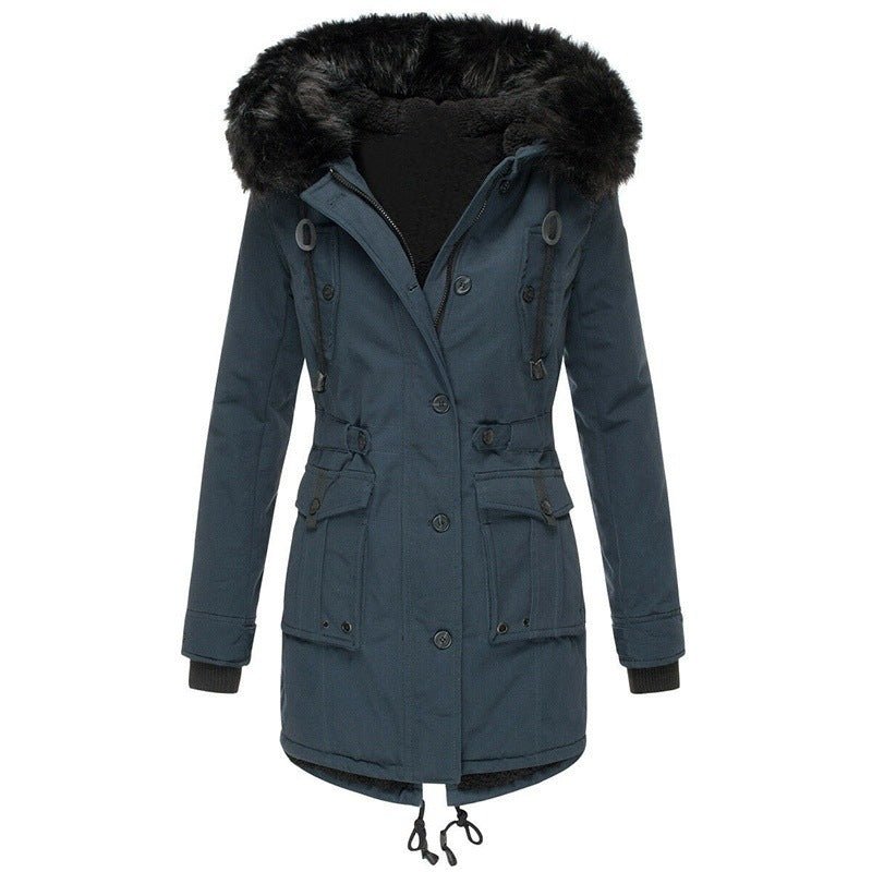 Women's Mid - Length Thick Hooded Drawstring Winter Jacket - Weriion