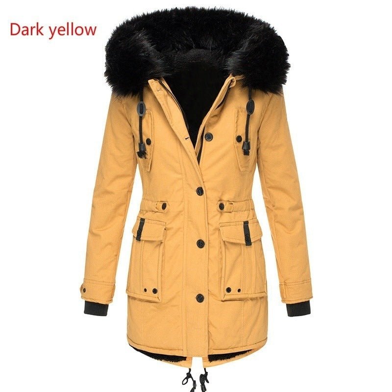 Women's Mid - Length Thick Hooded Drawstring Winter Jacket - Weriion