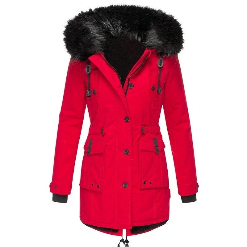 Women's Mid - Length Thick Hooded Drawstring Winter Jacket - Weriion