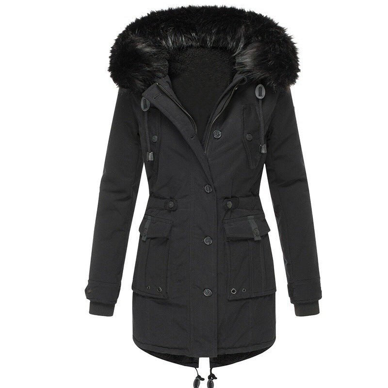 Women's Mid - Length Thick Hooded Drawstring Winter Jacket - Weriion