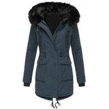 Women's Mid - Length Thick Hooded Drawstring Winter Jacket - Weriion