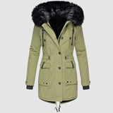 Women's Mid - Length Thick Hooded Drawstring Winter Jacket - Weriion