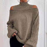 Women's Off - The - Shoulder Pullover Turtleneck Collar Sweater - Weriion