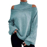 Women's Off - The - Shoulder Pullover Turtleneck Collar Sweater - Weriion