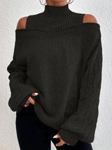 Women's Off - The - Shoulder Pullover Turtleneck Collar Sweater - Weriion