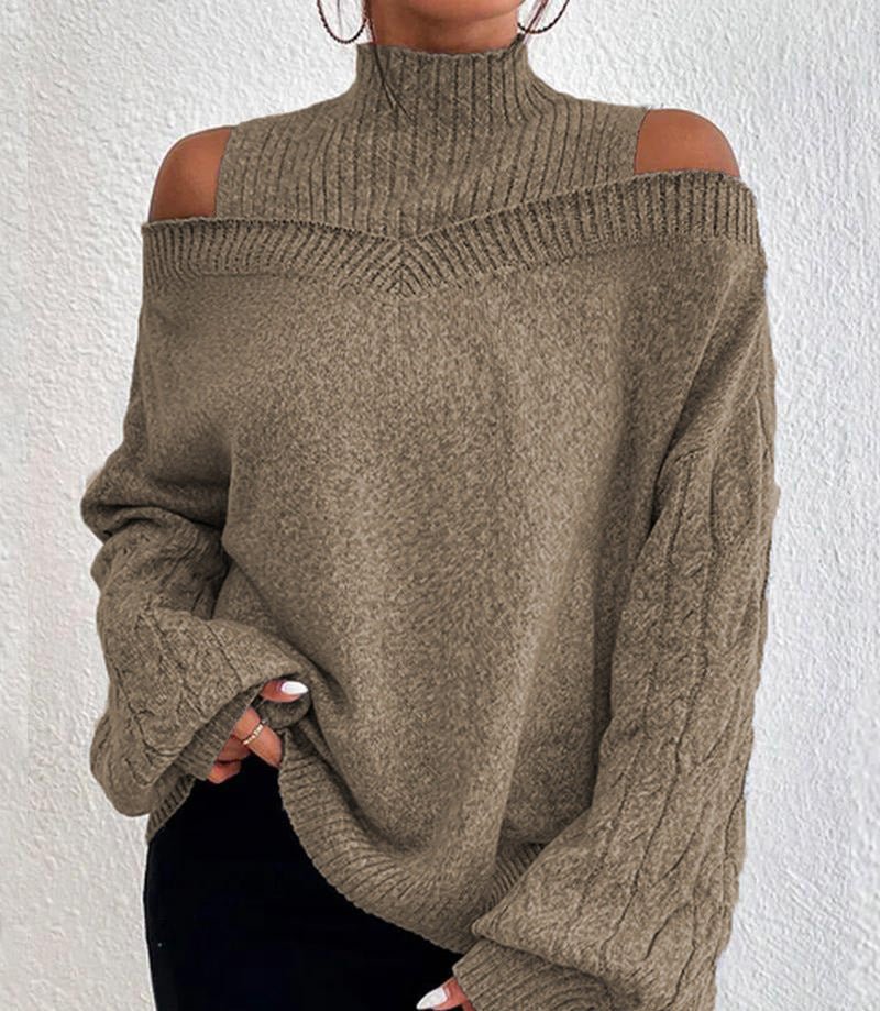 Women's Off - The - Shoulder Pullover Turtleneck Collar Sweater - Weriion