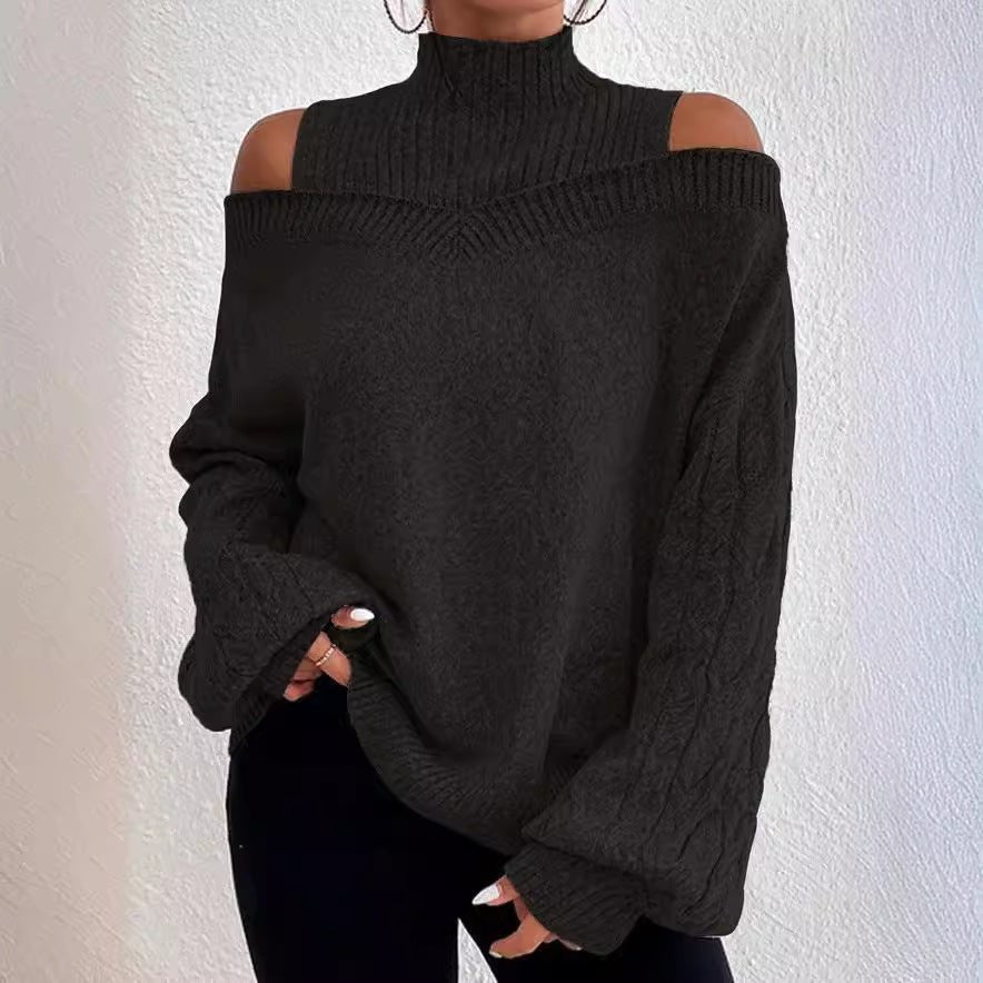 Women's Off - The - Shoulder Pullover Turtleneck Collar Sweater - Weriion