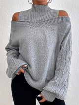 Women's Off - The - Shoulder Pullover Turtleneck Collar Sweater - Weriion