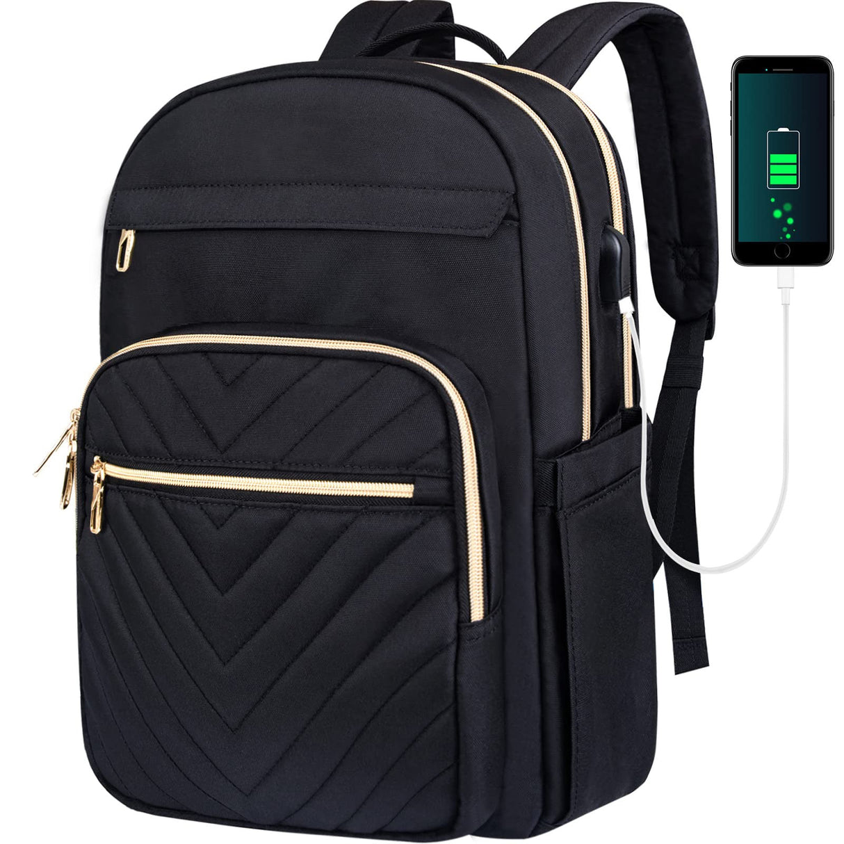 Women's Oxford Cloth USB Charging Business Work School Student Backpack - Weriion