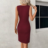 Women's Round Neck Slim - Fit Hollow - Out Sleeveless Dress - Weriion