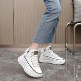 Women's Round Toe Height Increasing Shoes Casual Sneakers - Weriion