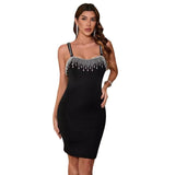 Women's Sexy Dress Ladies Party Night Birthday Fringe Slit Sleeveless Elegant Dress - Weriion