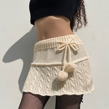 Women's Simple A - line Wool Ball Knitted Skirt - Weriion