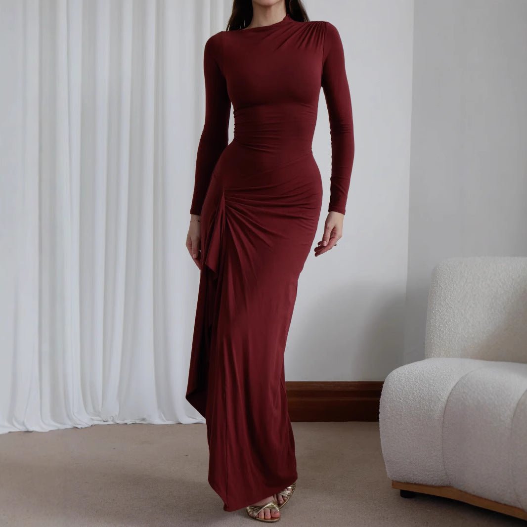 Women's Slim Fit Long - Sleeved Asymmetric Split Dress - Weriion