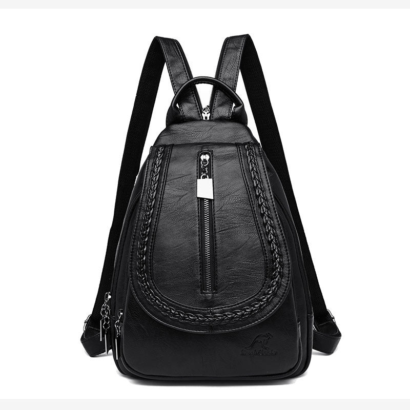 Women's Soft Leather Woven Backpack - Weriion