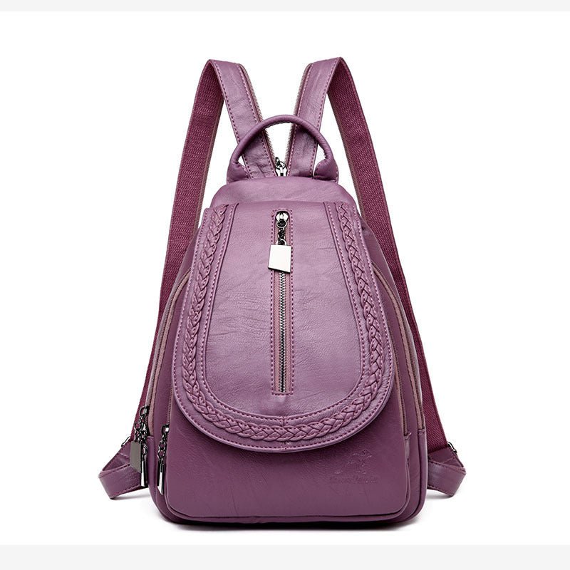 Women's Soft Leather Woven Backpack - Weriion