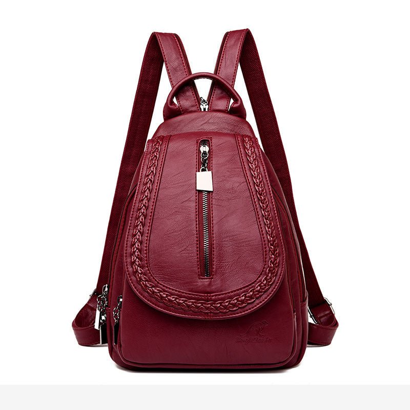 Women's Soft Leather Woven Backpack - Weriion