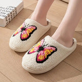 Women's Soft Warm Indoor Home Cotton Slippers Embroided Butterfly - Weriion